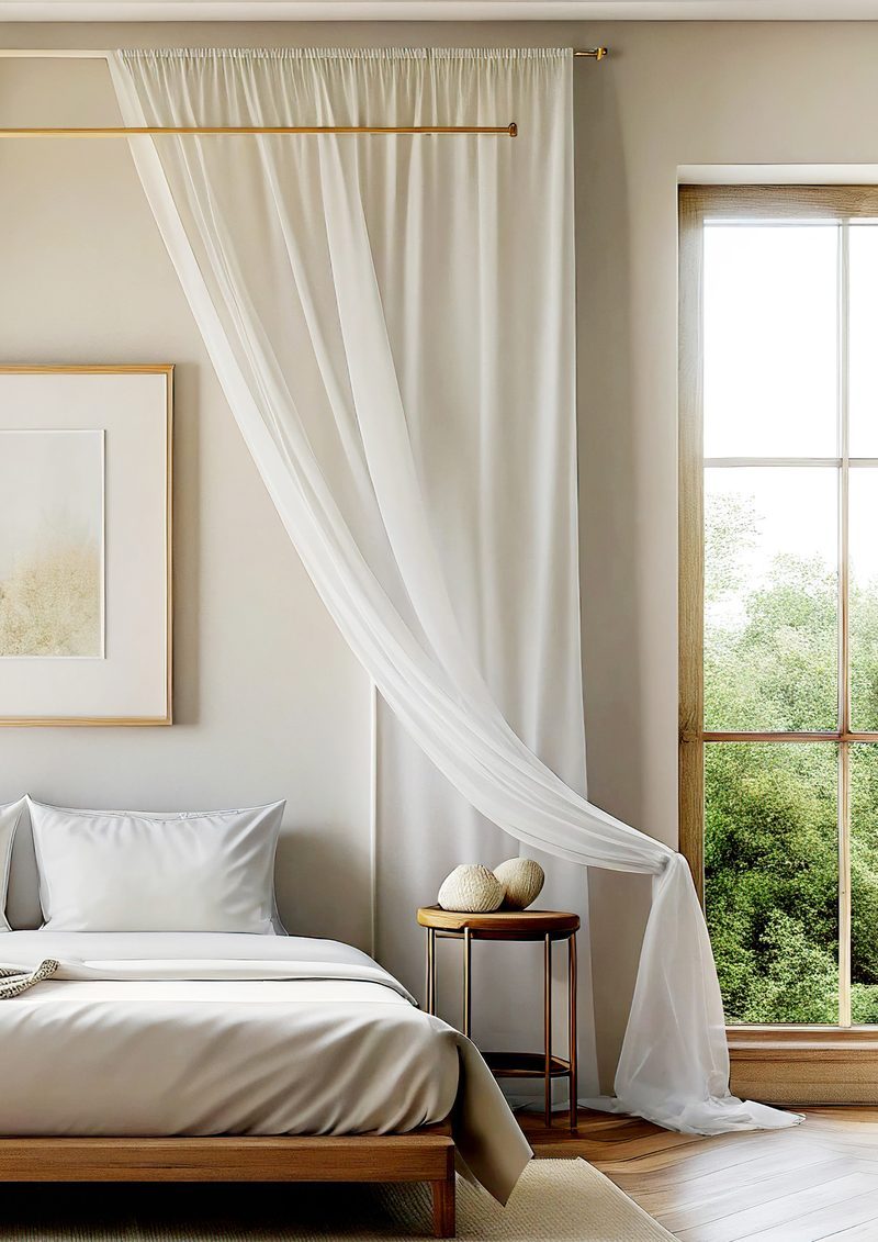 Sheer curtains in a serene bedroom